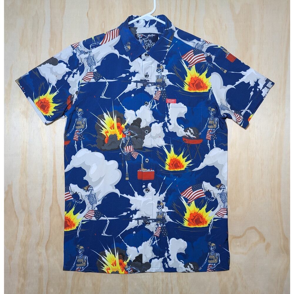 Retro Rifle Men's Medium Me and the Boyz Button Up Shirt Patriotic Skeleton
